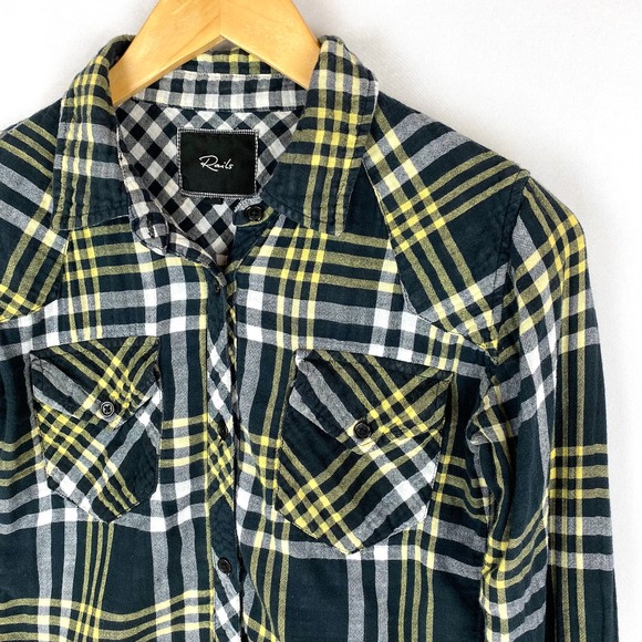 Rails Plaid Button Down Shirt Navy Double Gauze 100% Cotton Long Sleeve XS - Picture 3 of 8